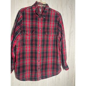 Eddie Bauer Red Plaid Flannel Button Shirt Jacket Shacket Women's Size Medium